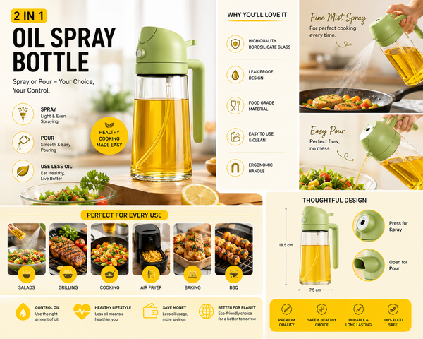 Oil Spray Bottle – Refillable Mist Sprayer for Healthy Cooking